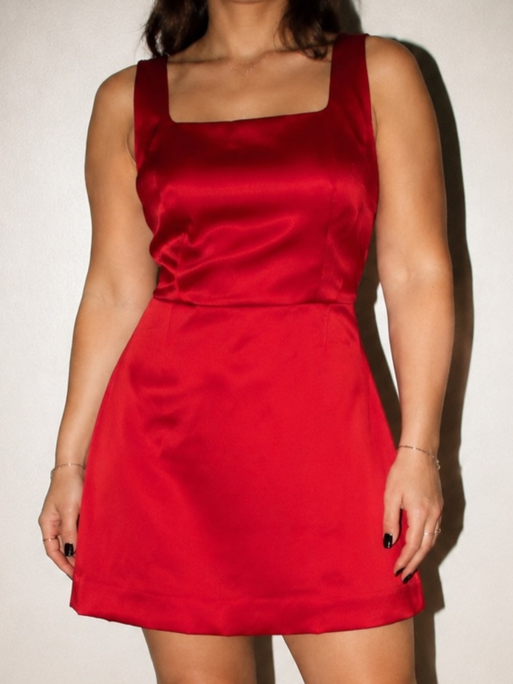 Y2K Cherry Red Satin Square Neck Mini Dress Size 12 NWT